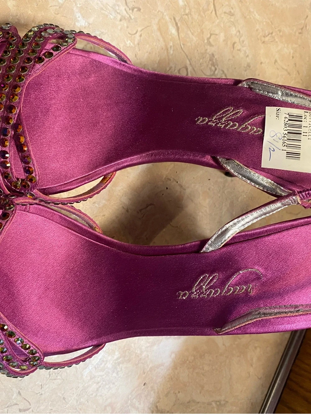 Roberto Botticelli Fuchsia Satin Slingback Heels with Crystal Accents